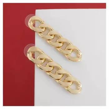 Серьги металл "Цепь" узкое плетение, цвет золото
