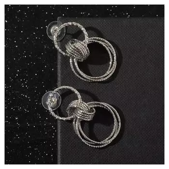 Серьги металл "Чикаго" два кольца, цвет серебро