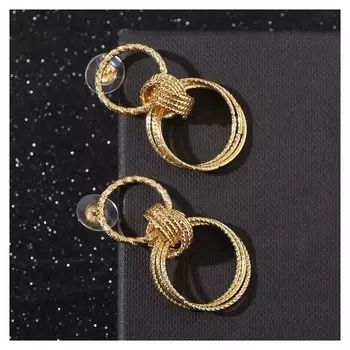Серьги металл "Чикаго" два кольца, цвет золото