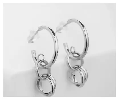 Серьги металл "Фьюче" колечки, цвет серебро