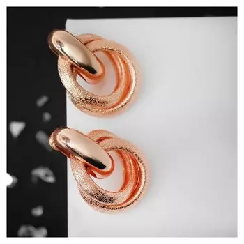 Серьги металл "Фьюче" круги плетения, цвет розовое золото