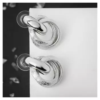 Серьги металл "Фьюче" круги плетения, цвет серебро