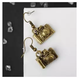 Серьги металл "Фотоаппарат", цвет чернёное золото