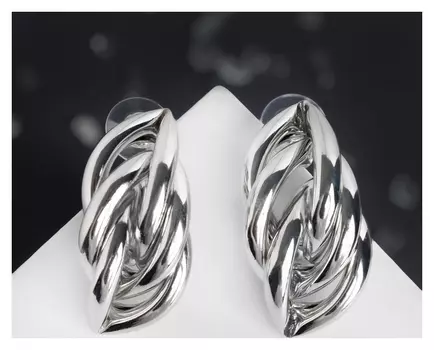 Серьги металл "Геометрия" косичка, цвет серебро