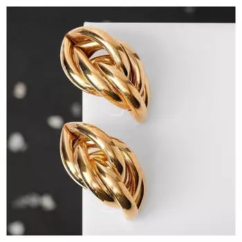 Серьги металл "Геометрия" косичка, цвет золото