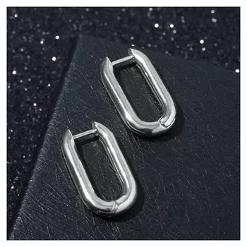 Серьги металл "Геометрия" объёмный овал, цвет серебро