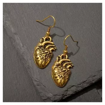 Серьги металл "Готика" сердце, цвет золото