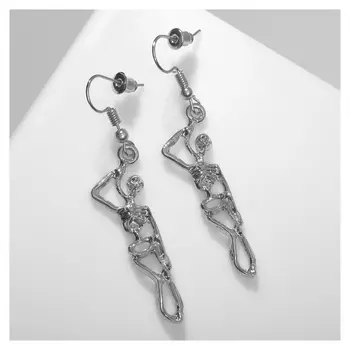Серьги металл "Готика" скелет, цвет серебро