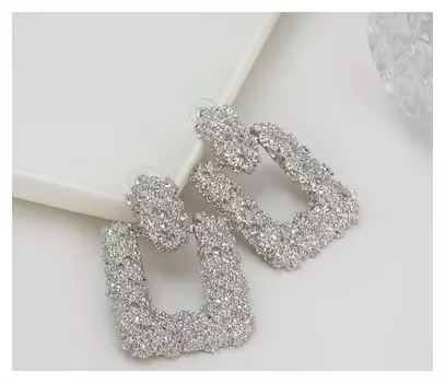 Серьги металл "Эстетика" текстурные, цвет серебро