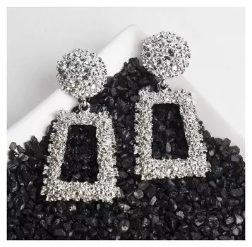 Серьги металл "Эстетика" трапеция, цвет серебро