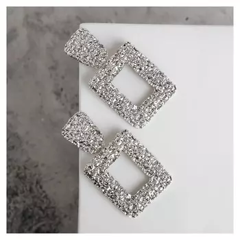 Серьги металл "Карибы" квадрат, цвет серебро