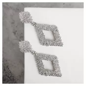 Серьги металл "Карибы" ромб, цвет серебро