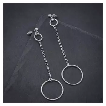 Серьги металл "Кольца с цепью" цвет серебро