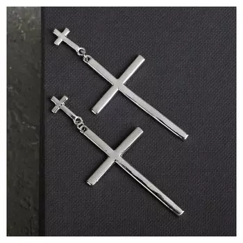 Серьги металл "Крестики" дуэт, цвет серебро