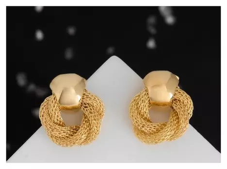 Серьги металл "Круги переплетение", цвет золото