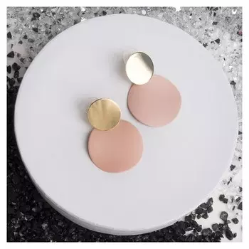 Серьги металл "Леди" два круга, цвет розовый в золоте