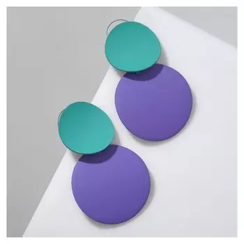 Серьги металл "Леди" круги, дуо, цвет розово-мятный