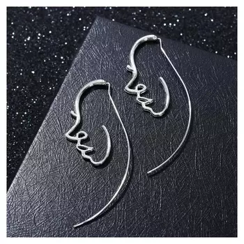 Серьги металл "Лица" профиль, цвет серебро