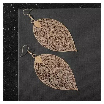 Серьги металл "Лист липы", цвет золото