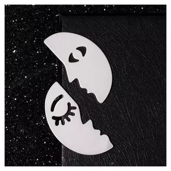 Серьги металл "Луна" половинки, цвет серебро