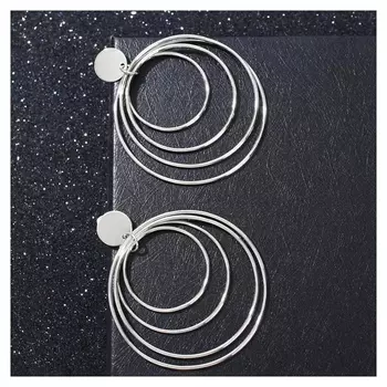 Серьги металл "Маятник" цвет серебро