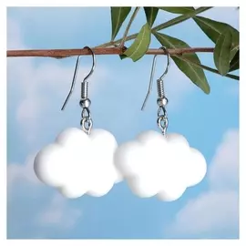 Серьги металл "Облачко" воздушное, цвет белый