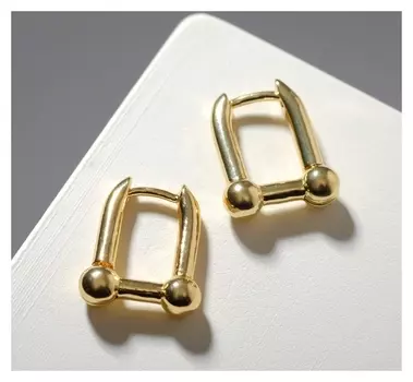 Серьги металл "Овал" бусины, цвет золото