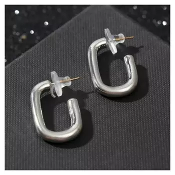 Серьги металл "Овал", цвет серебро