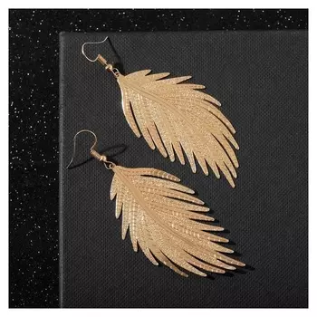 Серьги металл "Папоротник" листочек, цвет золото