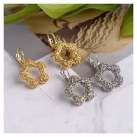 Серьги металл "Плетение" цветок