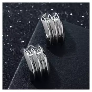 Серьги металл "Проволка" 3 ряда, цвет серебро