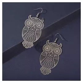 Серьги металл "Сова" контуры, цвет серебро