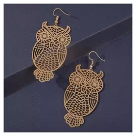 Серьги металл "Сова" контуры, цвет золото