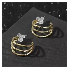 Серьги металл "Три линии" тонкость, цвет золото