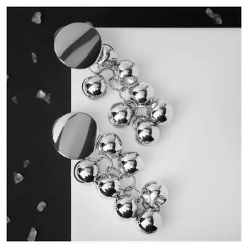 Серьги металл "Виноград" диск, цвет серебро