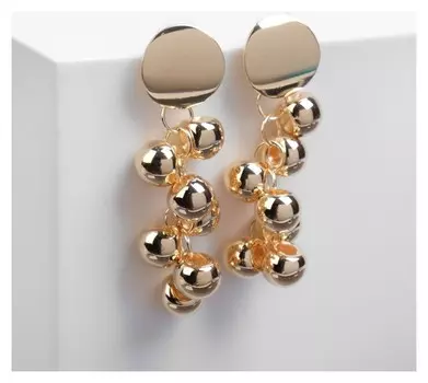 Серьги металл "Виноград" диск, цвет золото