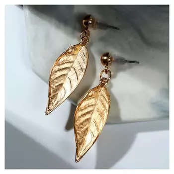 Серьги металл "Восток" листок, цвет золото
