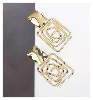 Серьги металл "Врата" два квадрата, цвет золото