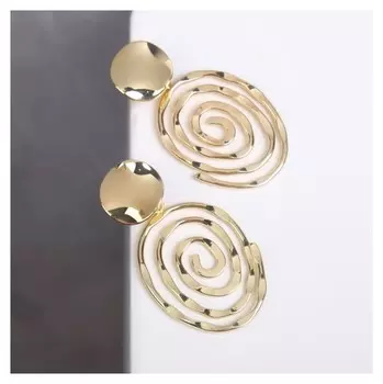 Серьги металл "Врата" два овала, цвет золото