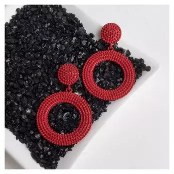 Серьги металл "Затмение" круг, цвет красный