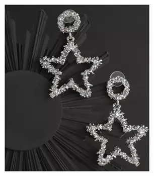 Серьги металл "Звёзды" искрящиеся, цвет серебро