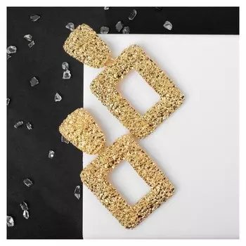 Серьги металлические Карибы Квадрат Цвет золото