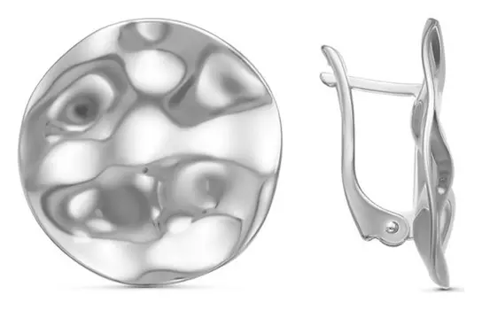 Серьги "Минимал" круг мятый, посеребрение с оксидированием