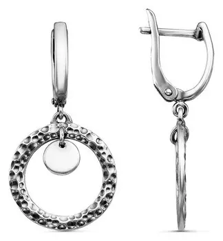 Серьги "Минимал" лава, круг, посеребрение с оксидированием