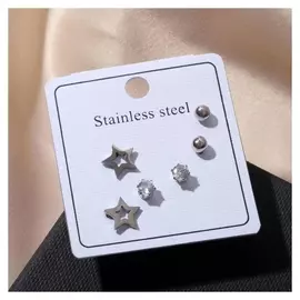 Серьги набор 3 пары "Стальные" звёзды, шарики, цвет белый в серебре