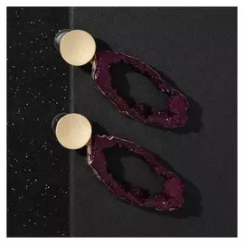 Серьги "Натурэль" овал, цвет бордовый в золоте