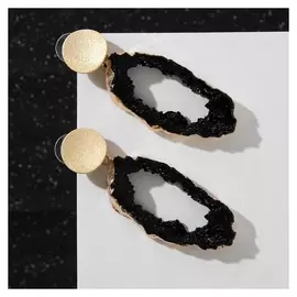 Серьги "Натурэль" овал, цвет чёрный в золоте