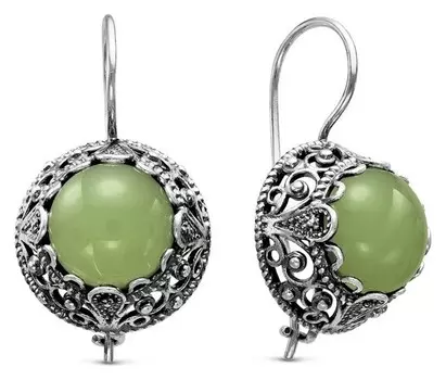 Серьги "Нефрит", восток, посеребрение