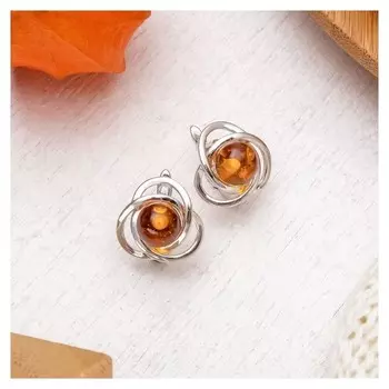 Серьги орбита "Янтарь", цвет коньячный