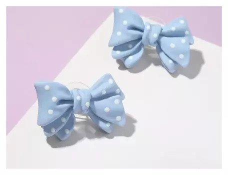 Серьги пластик "Бантики" милота, цвет голубо-белый